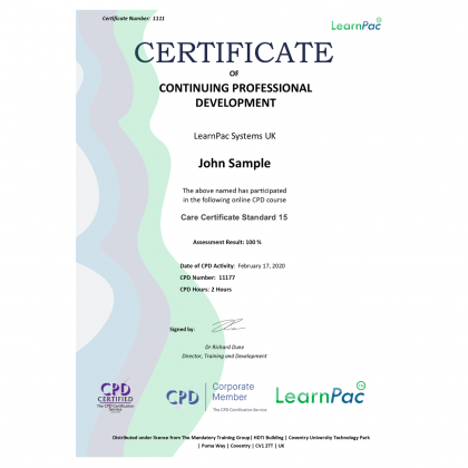 Care Certificate Standard 15 - Online Training Course - CPDUK Accredited